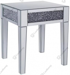 Modern Home Sofa Side Table Crushed Diamond Silver Mirrored End Table