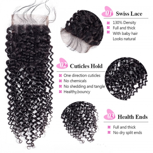 4x4 Transparent Lace Closure Kinky Curly Wholesale Factory Price Pretty High Quality Virgin