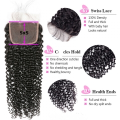 5x5 Kinky Curly Lace Closure Virgin Hair Pre Plucked Hairline Hand Tied Medium Brown Lace