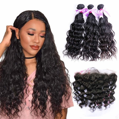 3 Bundles Water Wave Hair Weft With 13x4 Lace Frontal Virgin Hair Extensions