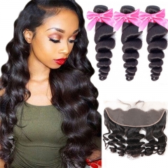 3 Bundles Loose Wave Hair Weft With 13x4 Lace Frontal Near Me