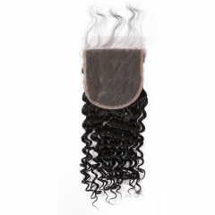 5x5 Deep Wave/Curly Lace Closure Medium Brown Lace Human Hair Baby Hair No Shedding No Tangle