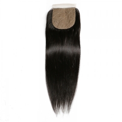 Straight 4x4 Silk Base Lace Closure Bleached Knots Pre Plucked Hairline Natural Headline Human Hair