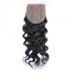 Water Wave 4x4 Free Part Silk Base Lace Closure Hand Tied Medium Brown Lace