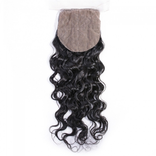 Water Wave 4x4 Free Part Silk Base Lace Closure Hand Tied Medium Brown Lace