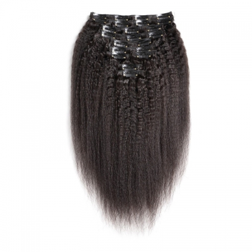 Kinky Straight 100g-130g 16 Inch-26 Inch Head Made Remy Hair 10Pcs Clips In 100% Human Hair