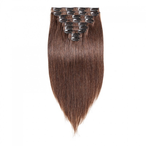 4# Color Straight 120g Human Hair 10PCS Clip In Hair Extentions For Women 10~30 Inch