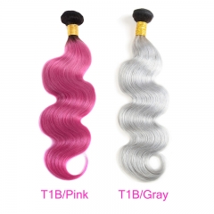 3 Bundles Black To Pink Ombre Short Hair Grey Body Wave Human Hair