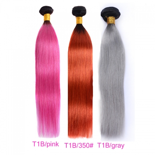 4 Bundles Straight 1B-350#/1B-Pink/1B-Gray Dye Pink Hair Color Girl Human Hair Ombre Hair Braiding Hair Gray Hair