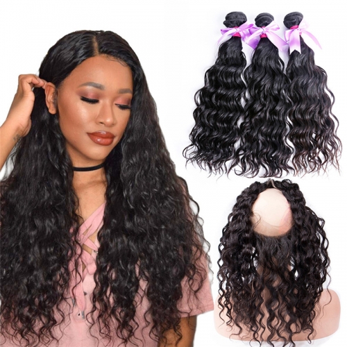 3 Bundles Water Wave With Human Hair 360 Lace Frontal With Baby Hair