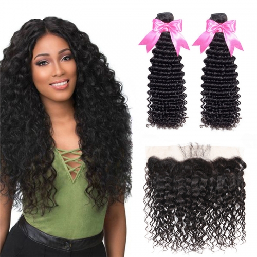 2 Bundles Deep Wave Hair Weft With 13x4 Lace Frontal