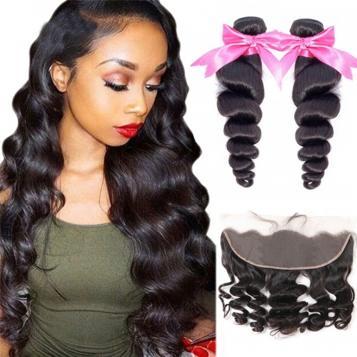 No Tangle No Shedding 2 Bundles Loose Wave With Human Hair Lace Frontal