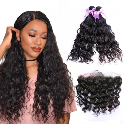 2 Bundles Water Wave Hair Weft With Lace Frontal Natural Beautiful Soft New Arrival Can Be Dyed Hair Extensions