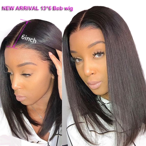 New Arrival 13*6 Straight 150% Density Bob Lace Front Wig  Middle Part Natural Color Pre Plucked Hairline With Baby Hair
