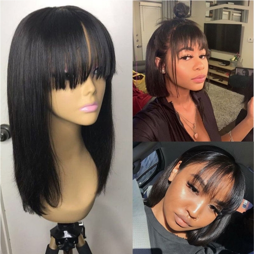 Straight 150% Density Bob Lace Front Wig Free Part Natural Color  Pre Plucked Hairline