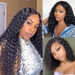 Deep Wave Curly 360 Lace Front Wig 150% Density Natural Color Hand Tied Black Color Glueless