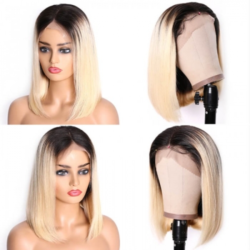 Straight Bob Lace Front Wig 1B/613 Color Wigs 150% Density With Baby Hair Remy Hair Natural Headline Suitable Dying Colors