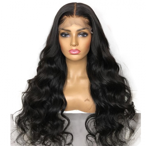 BodyWave Lace Front Wig 300% Density No Shedding No Tangle Black Color Average Size Bleached Knots