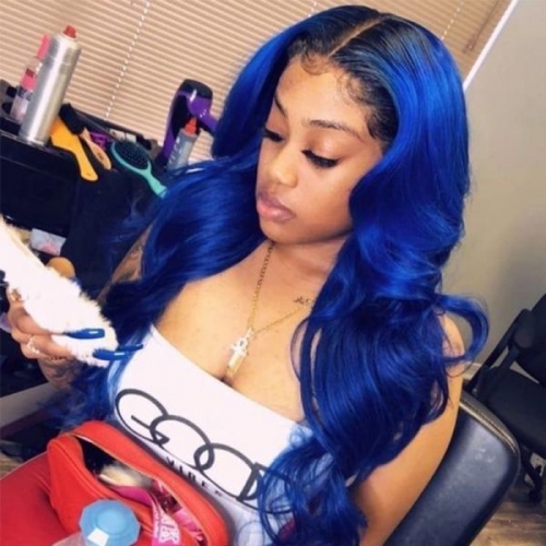 Ombre Color Full Lace Wig BodyWave 1B/Blue 100% Human Hair Ombre Color Wigs With Baby Hair
