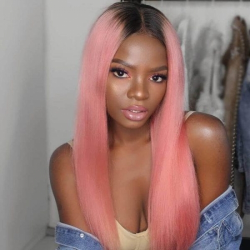 Straight Color Lace Front Wig 1B/Pink Average Size Suitable Dying Colors Natural Headline No Shedding No Tangle