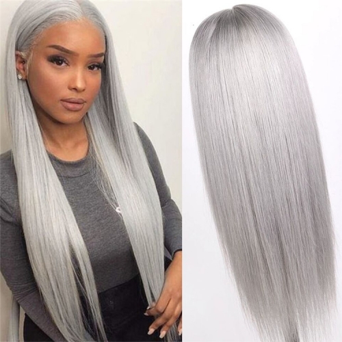 Grey color Lace Front Wig Natural Headline Bleached Knots Can Be Permed No Chemical Processing