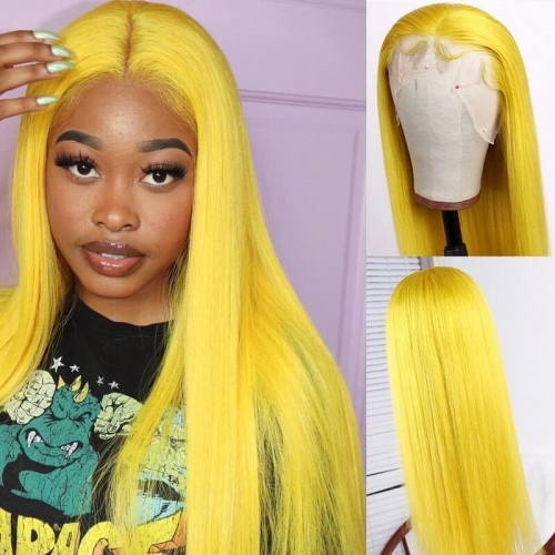 Custom yellow Color Lace Front Wig Natural Headline Remy Hair Natural Color No Chemical Processing