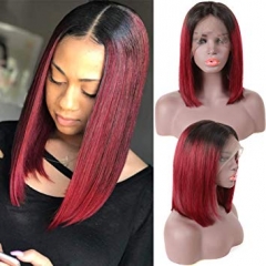 Straight Bob Lace Front Wig 1B/99J Color Wigs 150% Density Virgin Human Hair Wig