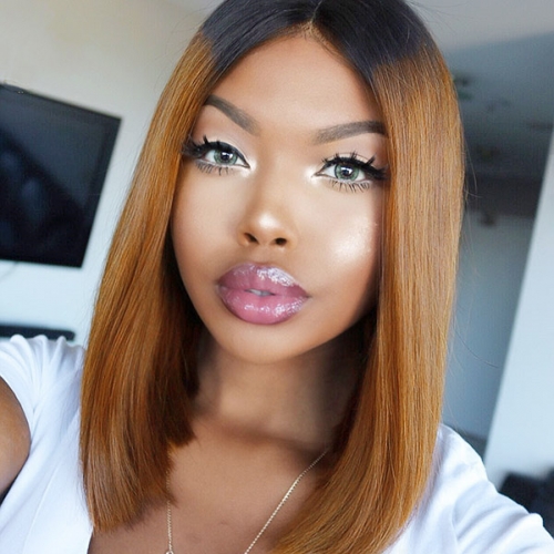 Straight Bob Lace Front Wig 1b/30# Color Wigs 150% Density Human Hair Wig