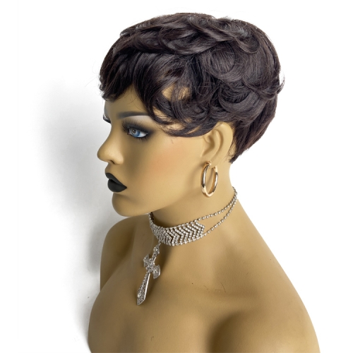 Machine Lace Human Hair Pixie Wig For Women