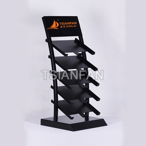 Custom Black Quartz Stone Tile Metal Floor Display Rack