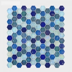 Glass Hexagon Tile in Navy Blue Design for Bathroom and Kitchen CGT014