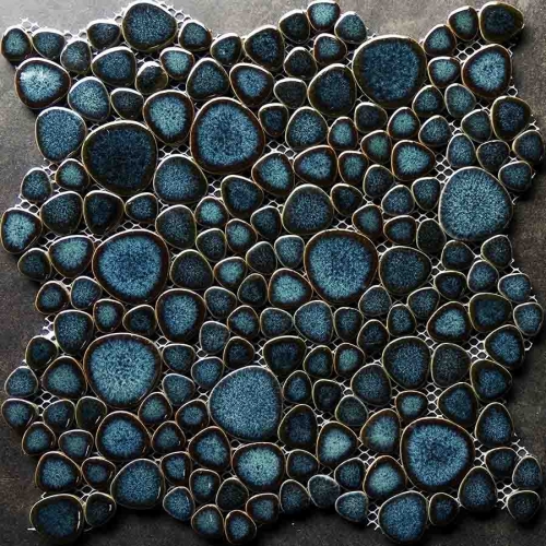 Modern Navy Blue Pebble Porcelain Mosaic 0.97sq.ft/sheet CPT104