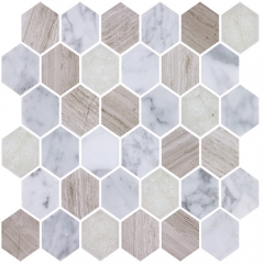 White Marble Mixed Porcelain Tile in Hexagon for Wall and Floor PST100