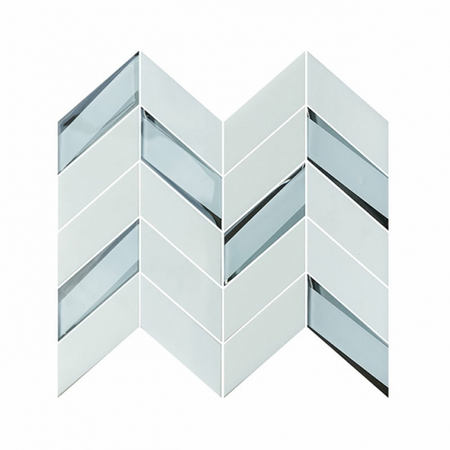 White Stone and Glass Mosaic Tile in Herringbone Design GST138