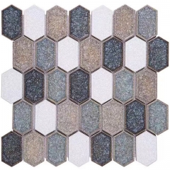 Multicolor Ice Crack Hexagon Porcelain  Mosaic Tiles  for Bathroom Wall and Kitchen Backsplash （1.13 Sq.ft/Sheet）