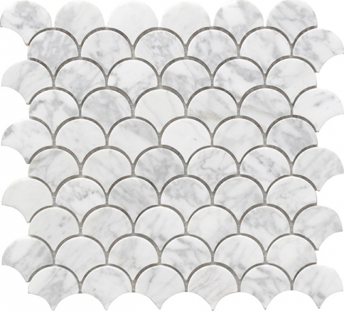 Grey&White Marble Tile Backsplash Fish Scale Mosaic  12"In x 11.4"In x 0.28"In (0.95 sq.ft/sheet)