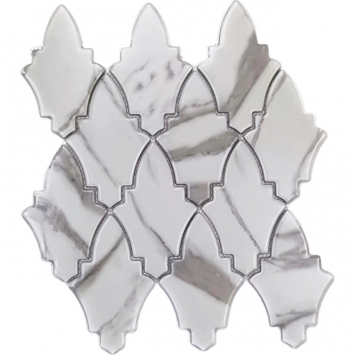 Bianco Carrara Arrow Porcelain Mosaic Backsplash CPT061