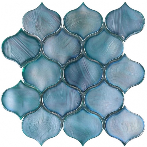 Blue Hot Melt Glass  Arabesque Backsplash Tile For Kitchen and Pool CGT013