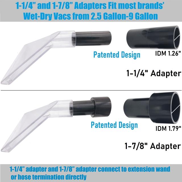 Shop Vac Extractor Attachment with 1-/4" & 1-7/8" Adapters with 7-1/2" Clear Head for Upholstery & Carpet Cleaning