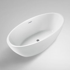 Aifol 67'' Inches Oval Freestanding Bathtub Acrylic Soaking SPA Tub for Small Bathroom, White
