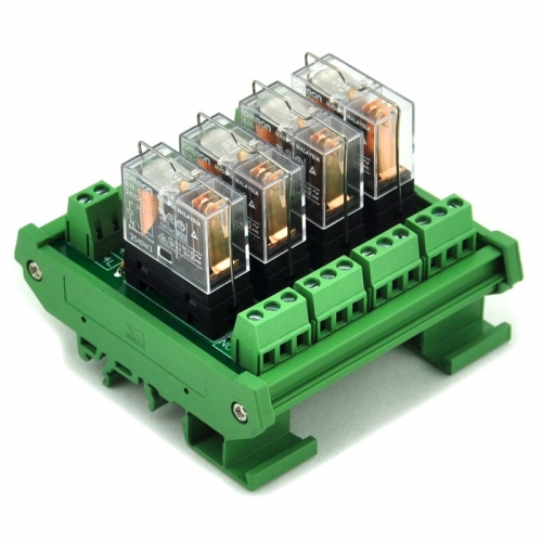 ELECTRONICS-SALON DIN Rail Mount AC/DC 12V Control 4 SPDT 16Amp Pluggable Power Relay Module.