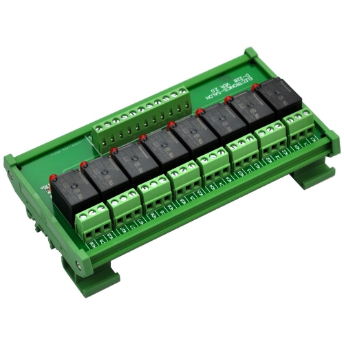 ELECTRONICS-SALON DIN Rail Mount 8 SPDT Power Relay Interface Module, 10A Relay, 24V Coil.