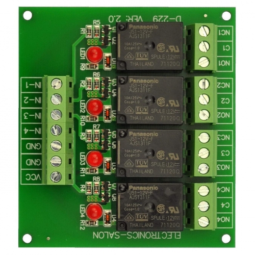 ELECTRONICS-SALON 4 SPDT 10Amp Power Relay Module, DC 12V Version.