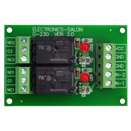 ELECTRONICS-SALON 2 SPDT 10Amp Power Relay Module, DC 5V Version.