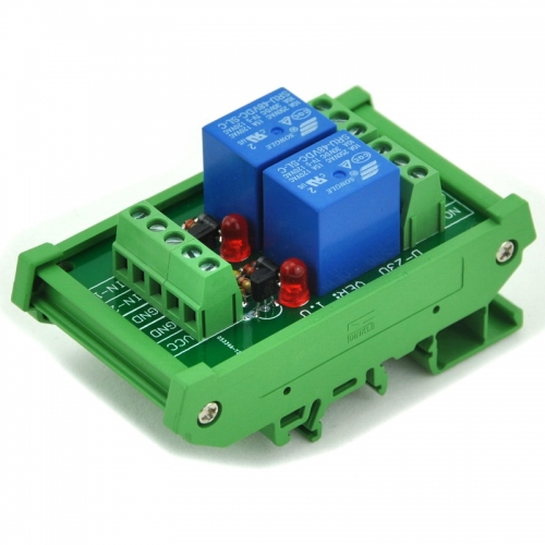 ELECTRONICS-SALON DIN Rail Mount 2 SPDT Power Relay Interface Module, 10A Relay, 48V Coil.