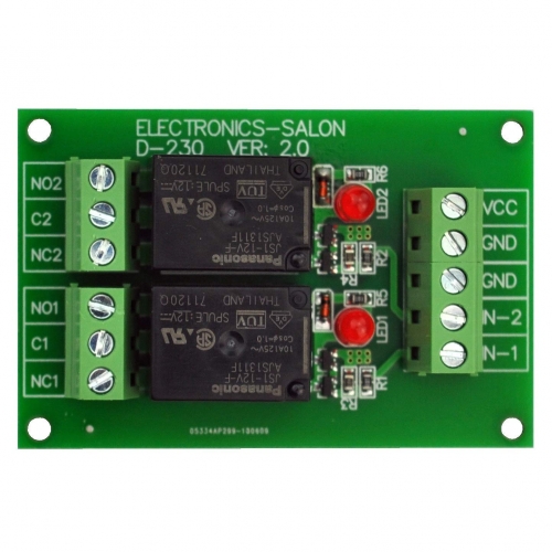 ELECTRONICS-SALON 2 SPDT 10Amp Power Relay Module, DC 12V Version.