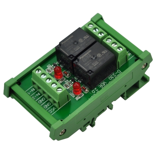 ELECTRONICS-SALON DIN Rail Mount 2 SPDT 10Amp Power Relay Interface Module, DC 5V Version.