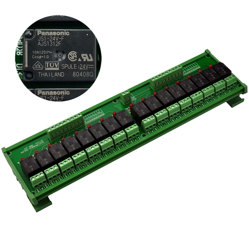 ELECTRONICS-SALON DIN Rail Mount 16 SPDT 10Amp Power Relay Interface Module, DC 24V Version.