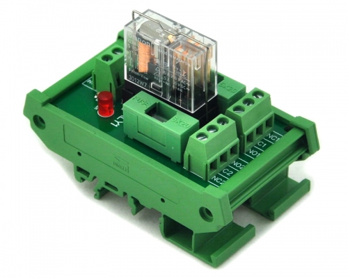 ELECTRONICS-SALON DIN Rail Mount Fused DPDT 5A Power Relay Interface Module, G2R-2 5V DC Relay.