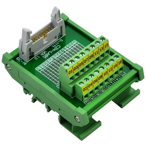 CZH-LABS DIN Rail Mount IDC-16 Male Header Connector Breakout Board Interface Module, IDC Pitch 0.1", Terminal Block Pitch 0.2"